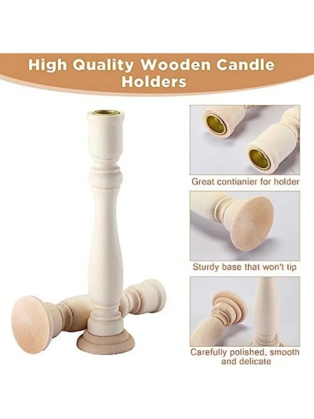 Rustic Wooden Candle Holders Set - 16 Unfinished Pillar Candlestick Stands for